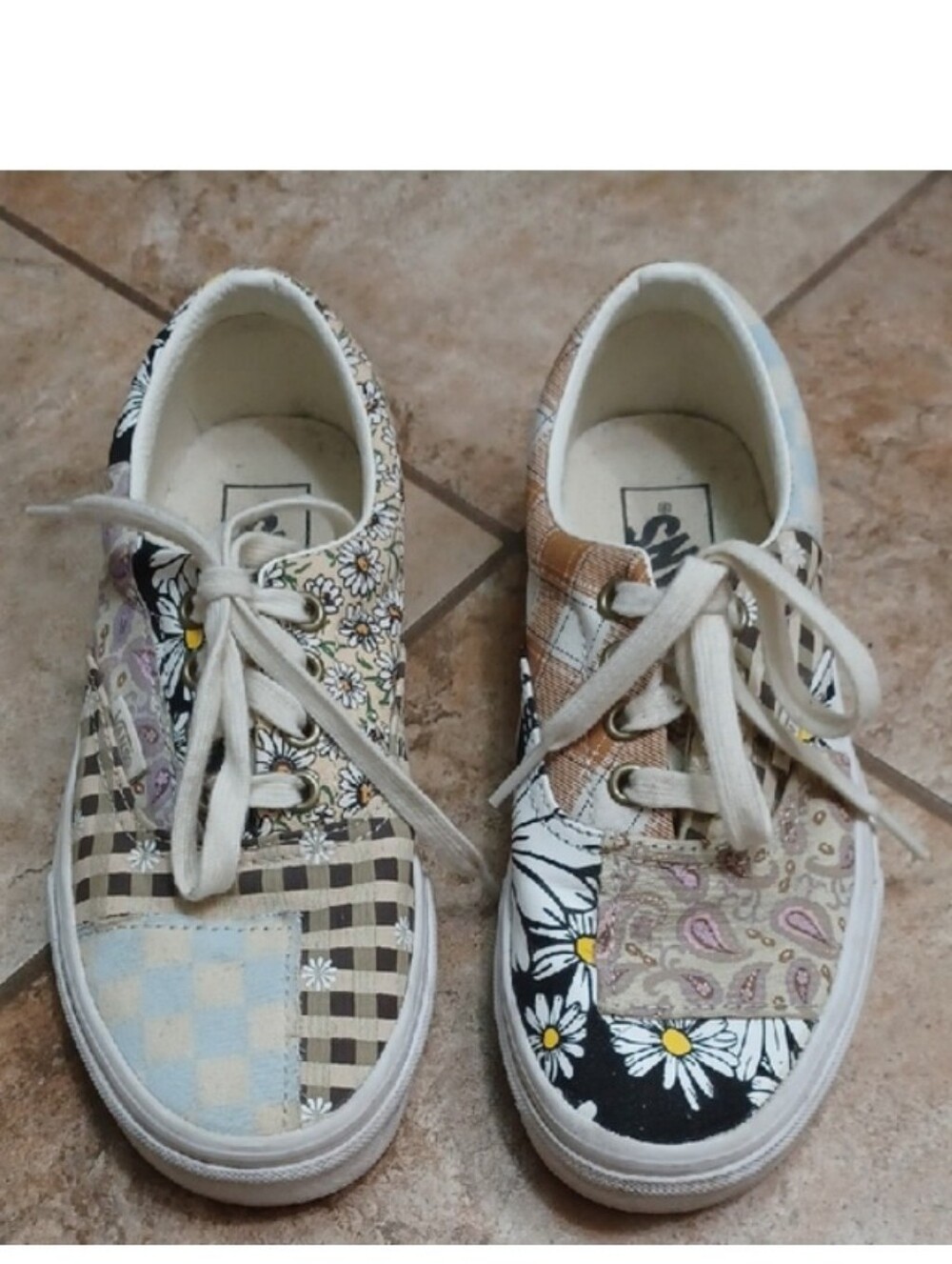 Vans Patchwork Floral & Plaid Lace-Up Sneakers - Black, Brown, Cream, Yellow